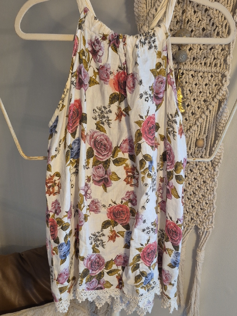 Floral Lace-Trim Summer Tank Tunic Top